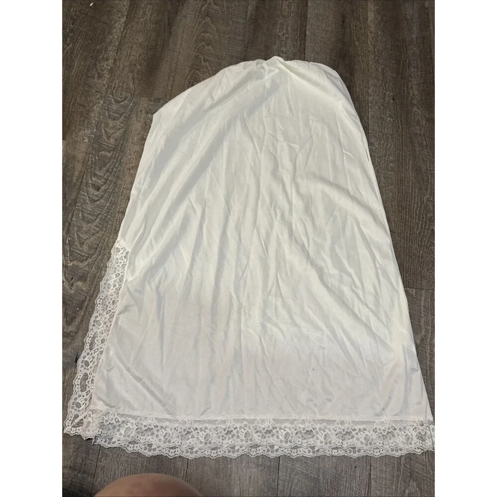 Vintage 70s 80s ILGWU White Tricot Nylon Maxi Half Slip Floral Lace Size 1X USA